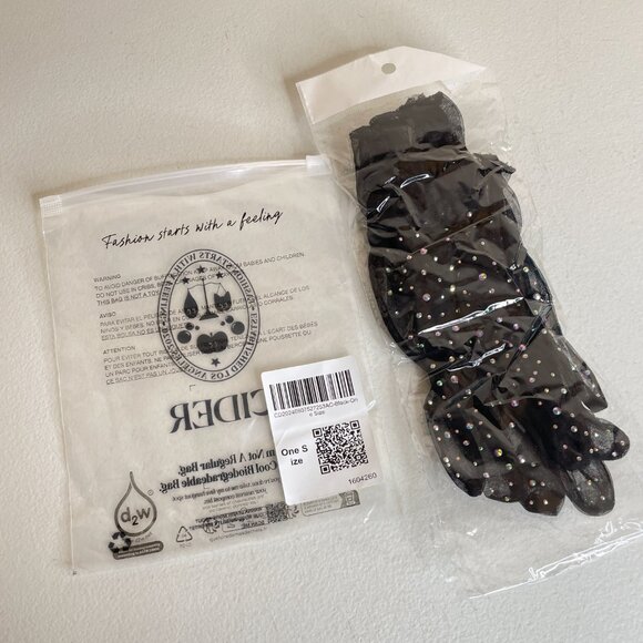 New Black Rhinestone Tulle Gloves - Picture 10 of 12